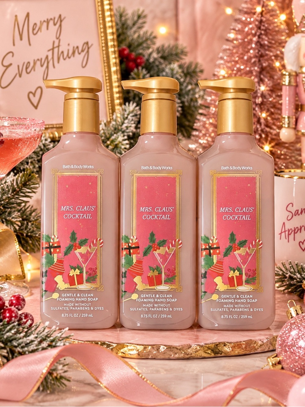 Bath & Body Works Mrs. Claus' Cocktail Foaming Hand Soap - Pink & Gold